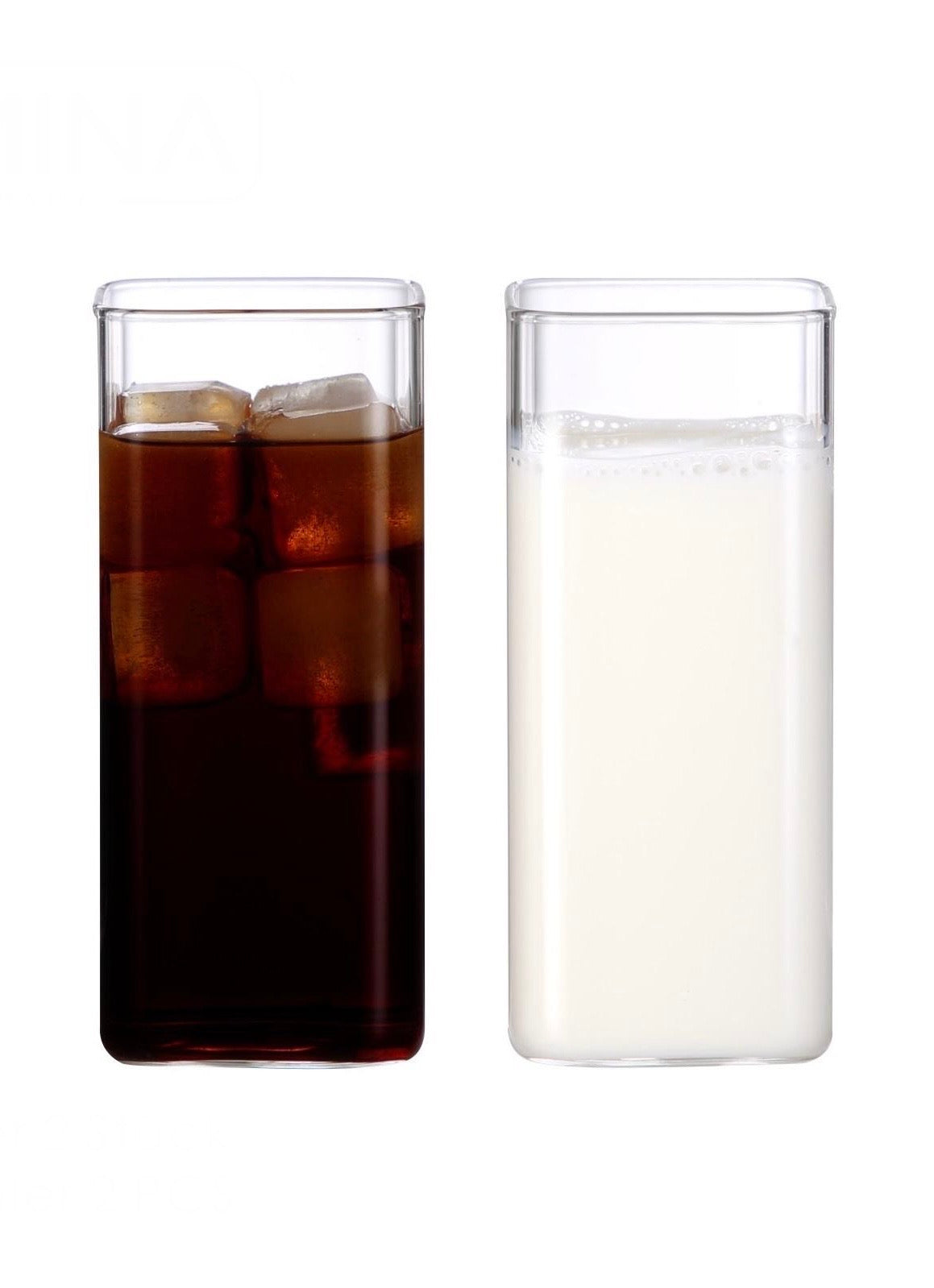 Almina Freya Glas Tumbler Set – 2 elegante Gläser aus klarem Glas, ideal für Cola und Milch.