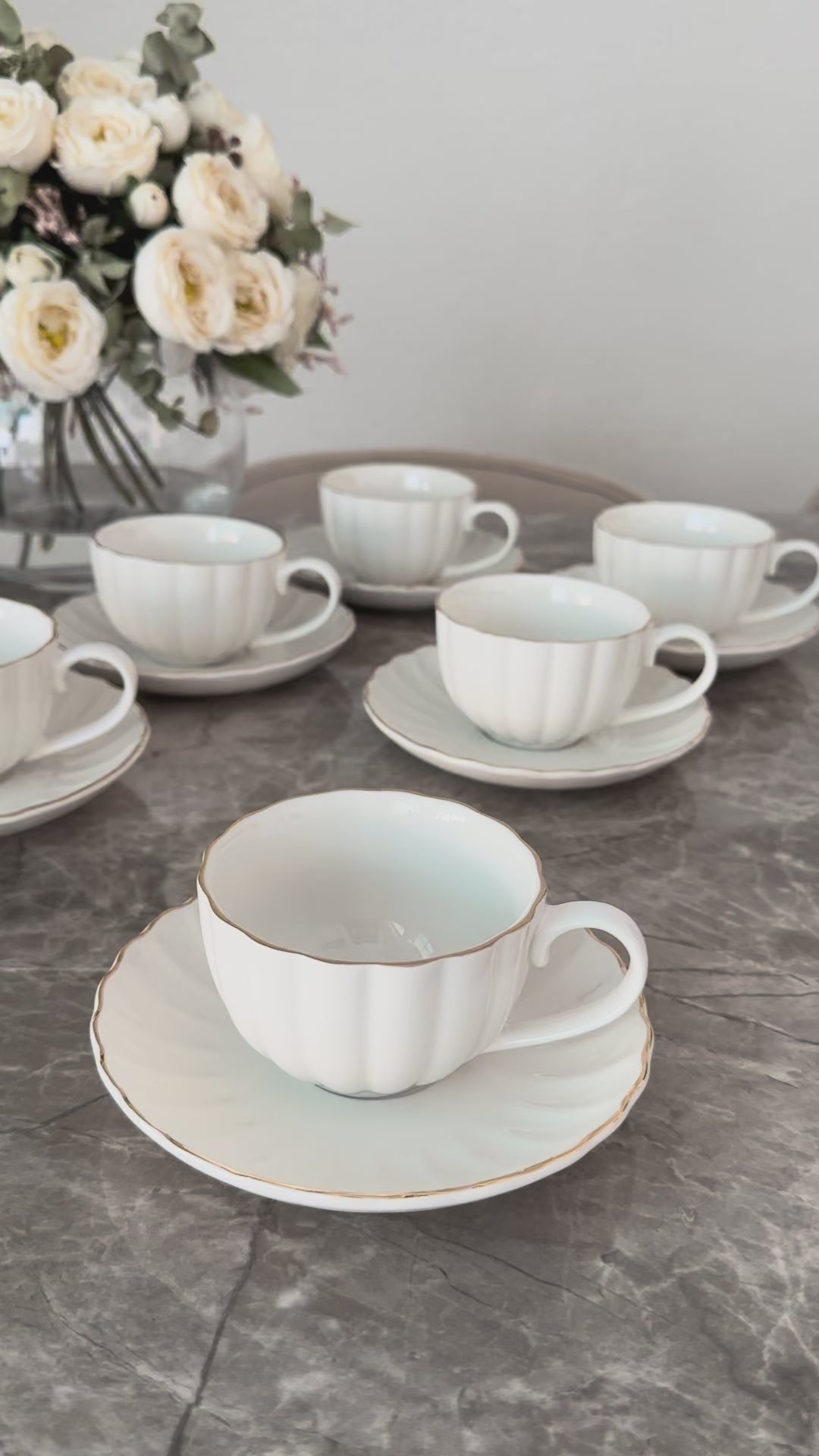Kaffeetasse 6 Personen Lotus/Bloomy mit Goldrand