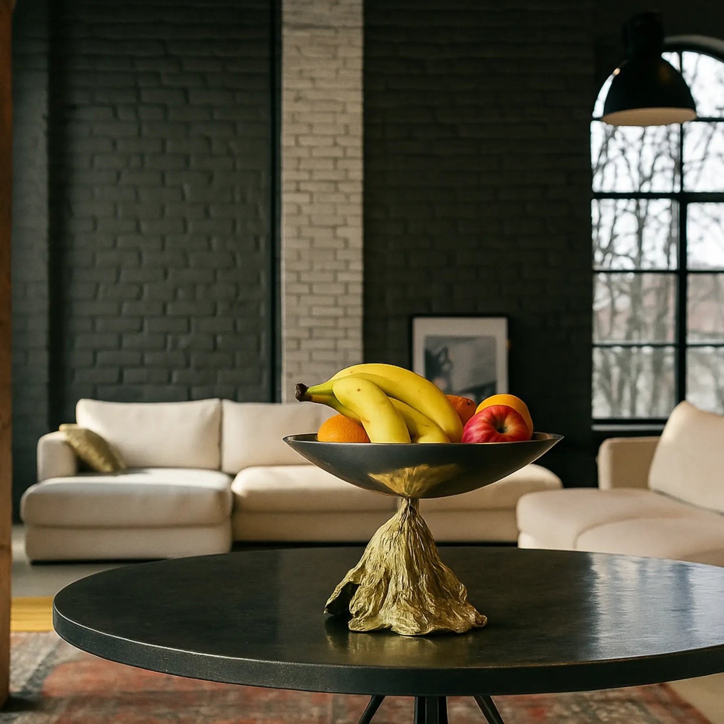 Fruchtschale - mit Goldfuß - Runde Designer Obstschale Stavro