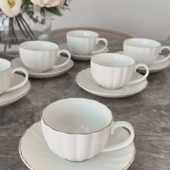 Kaffeetasse 6 Personen Lotus/Bloomy mit Goldrand